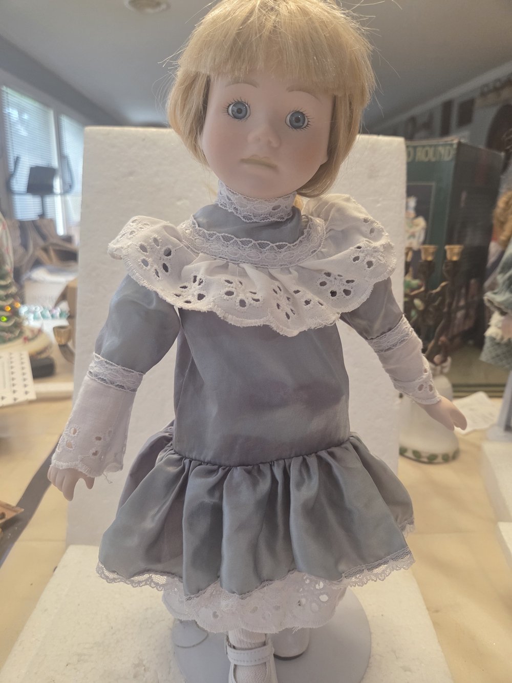 Camelot Porcelain Doll in Light Blue Lace Dress - 16" Collectible